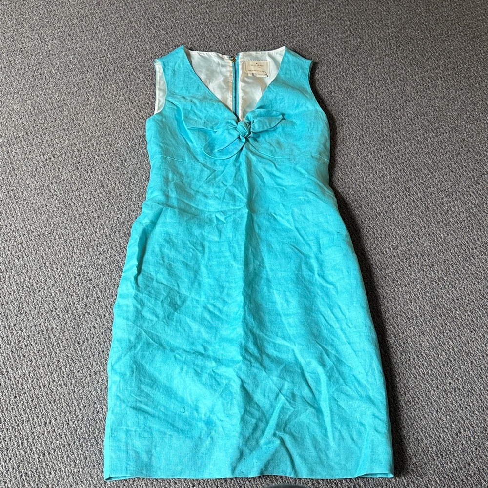 Kate spade bow dress turquoise blue lined 8